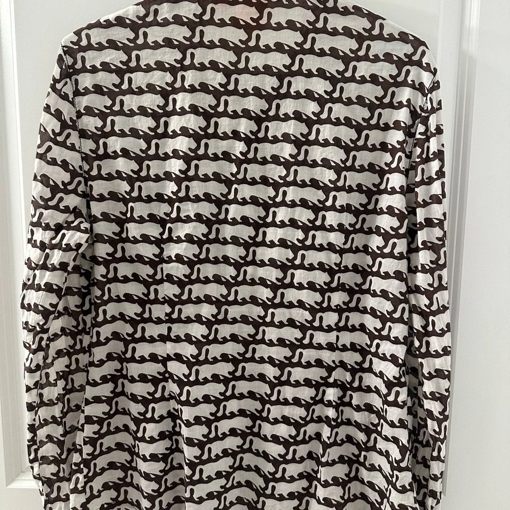 Tori Burch Women’s Long Sleeve Blouse | Brown White |‎ 12
